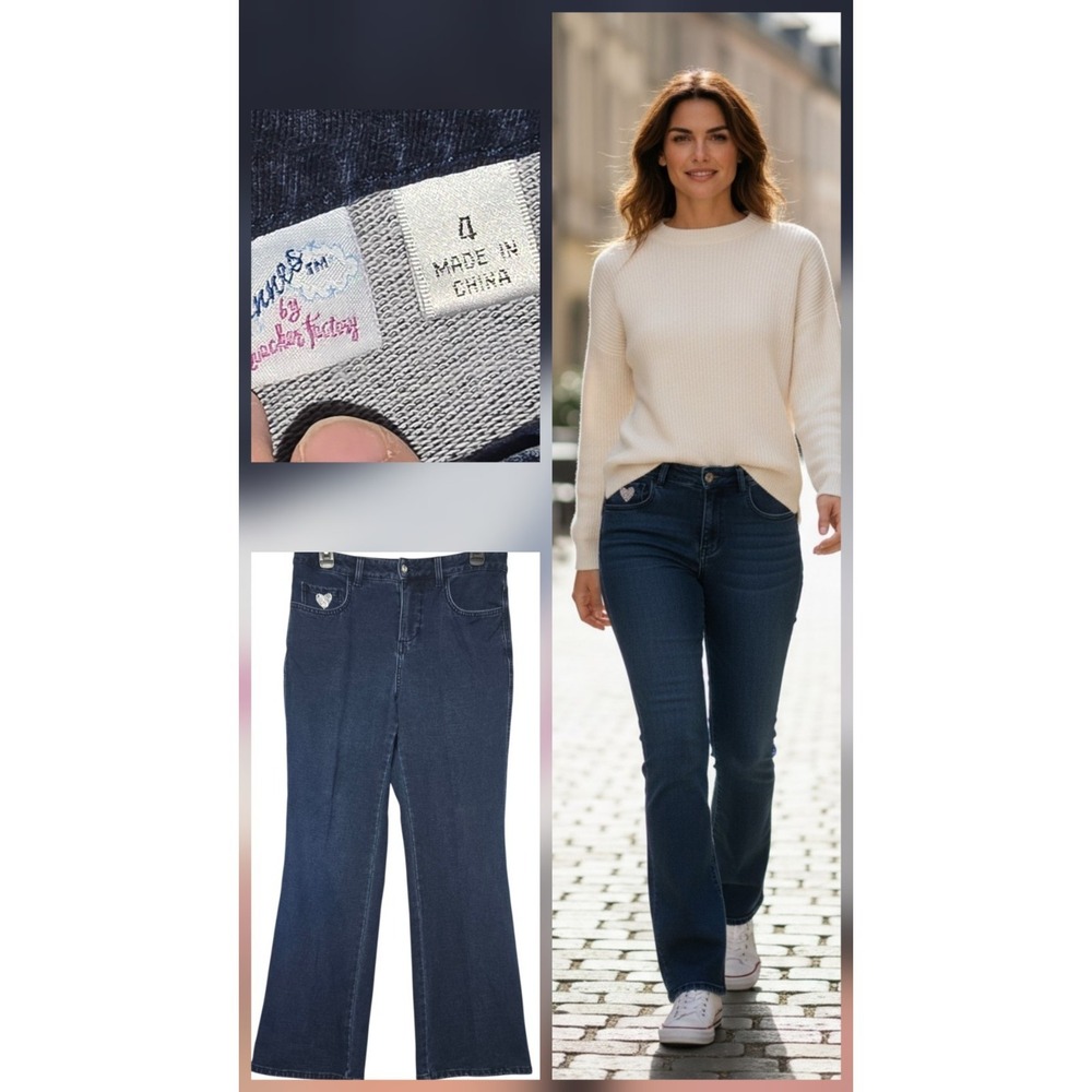 Quacker Factory DreamJeanne Heart Waistband Straight Jeans Size 4 31x28